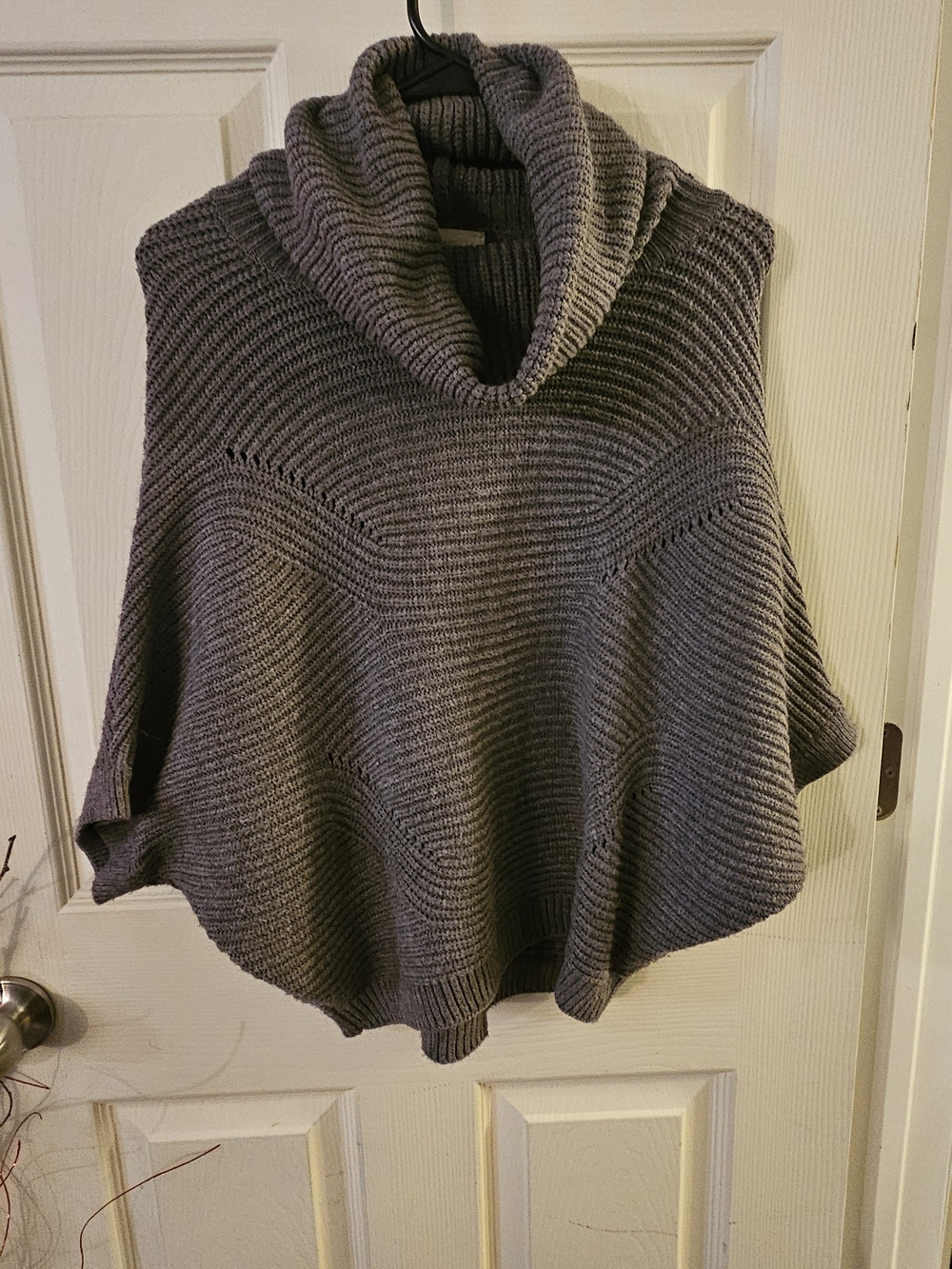 Gray Cowl Neck Knit Poncho Sweater